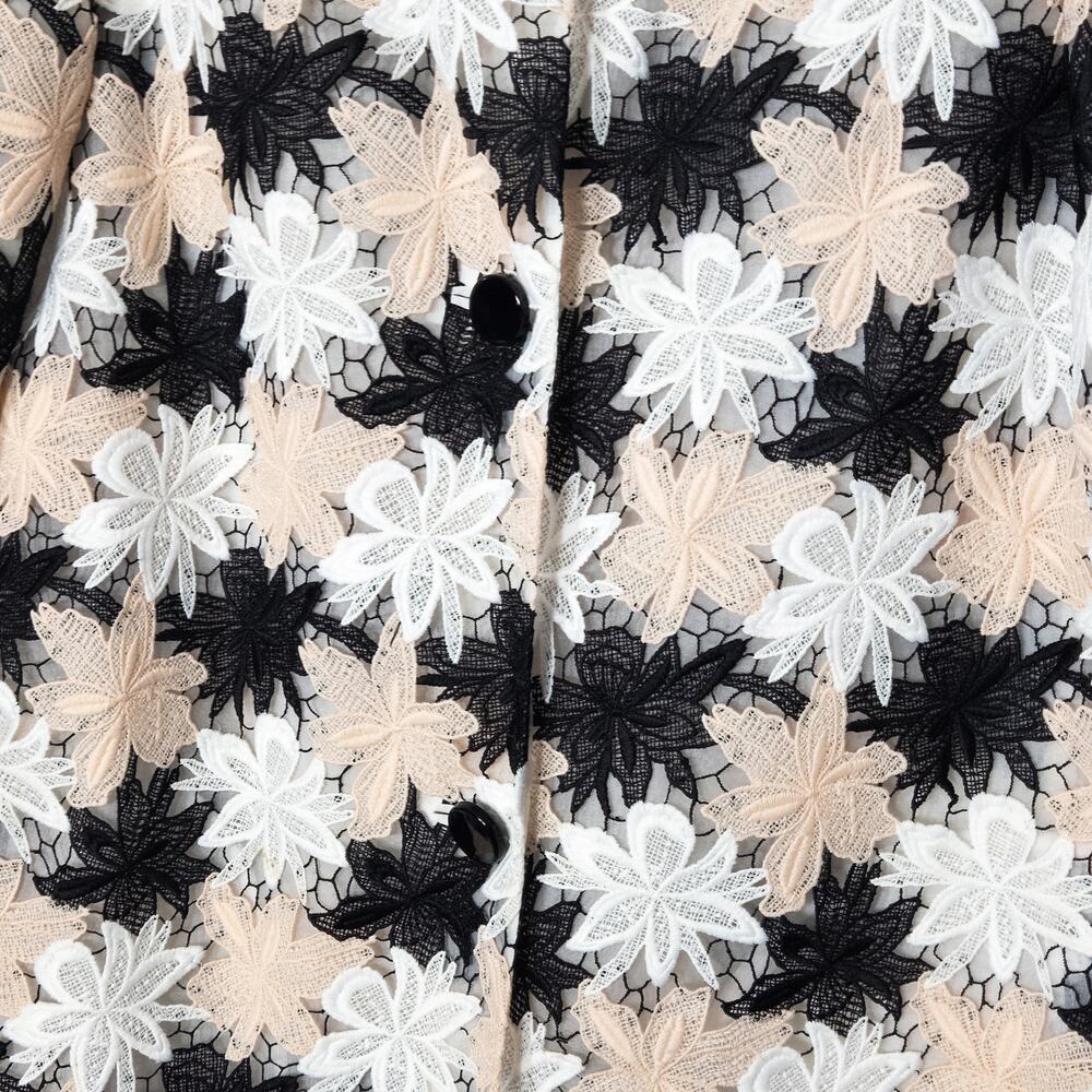 Kate Spade Floral Print Trench Coat Black Cream Size L Modern Classic - Picture 4 of 10